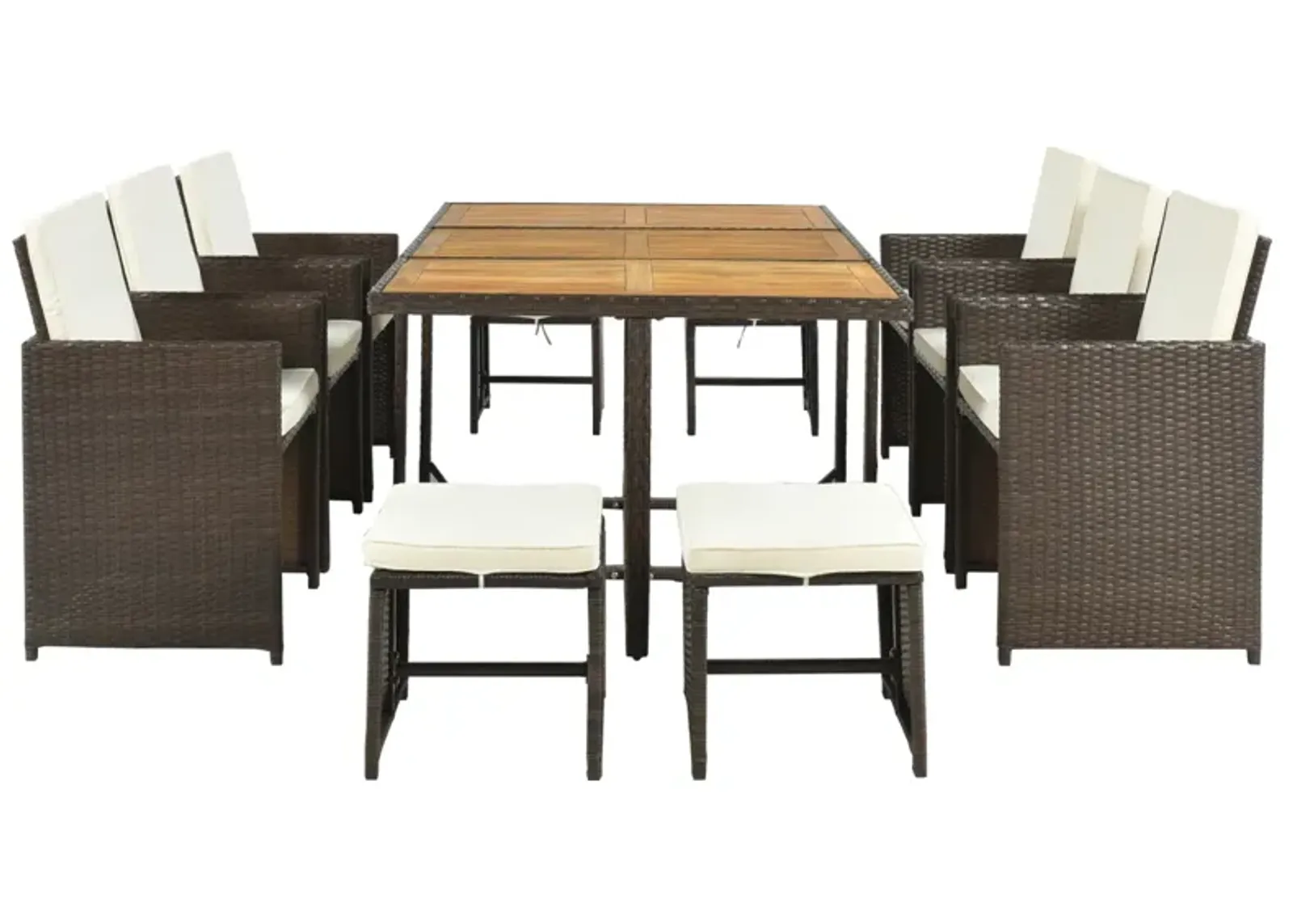 11-Piece Patio All-Weather PE Wicker Dining Table Set With Wood Tabletop For 10