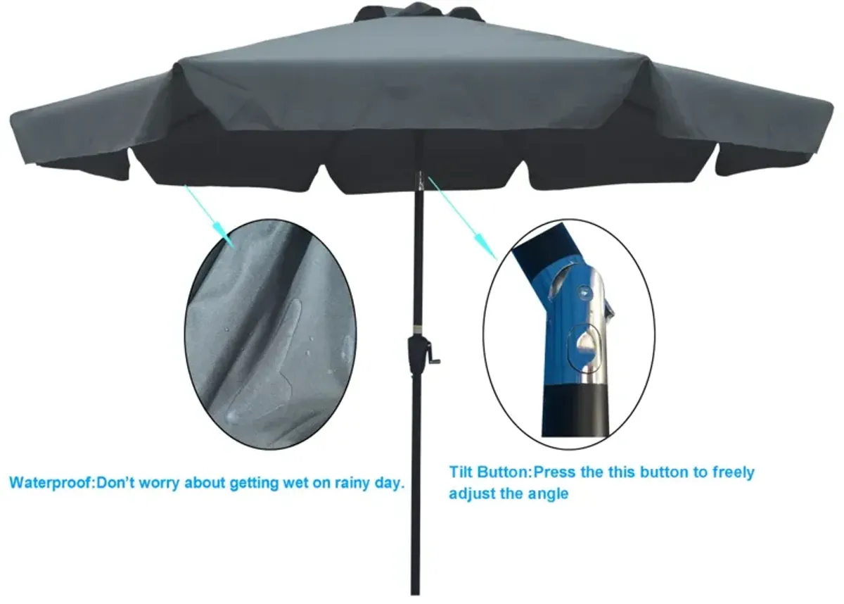 Outdoor Patio Umbrella 10FT With Flap, 8 Pieces Ribs With Tilt An Crank, Without Base