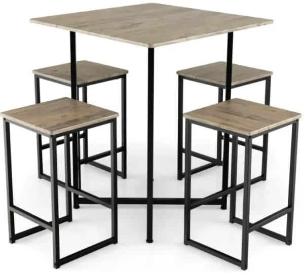 Square Space-saving Dining Table with 4 Stools