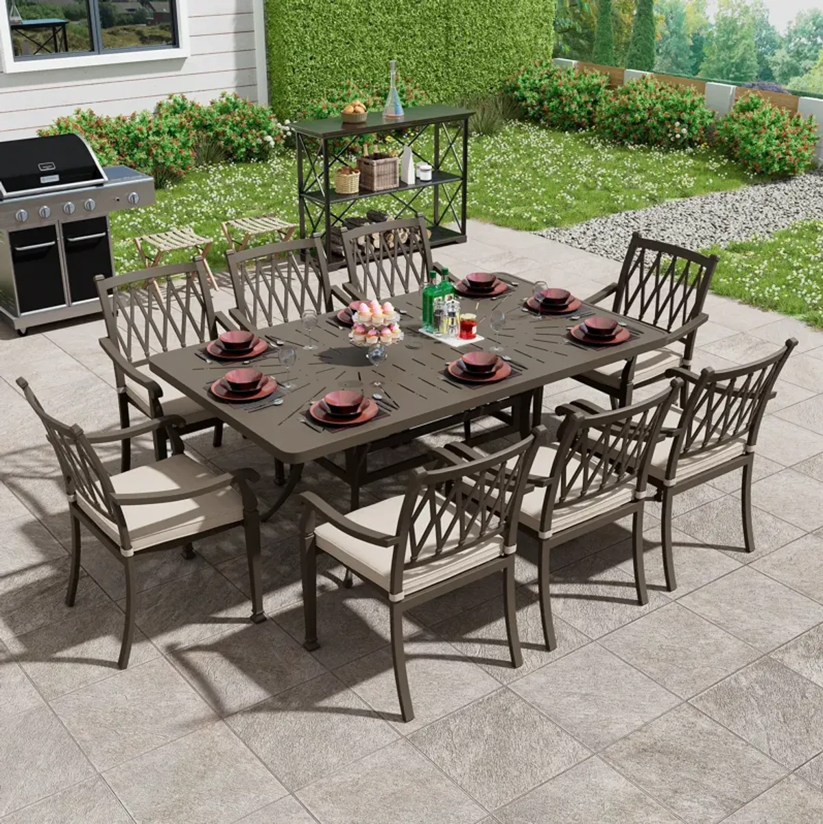 Mondawe 72 in. L x 42 in. W Cast Aluminum Rectangular Outdoor Dining Table with Umbrella Hole