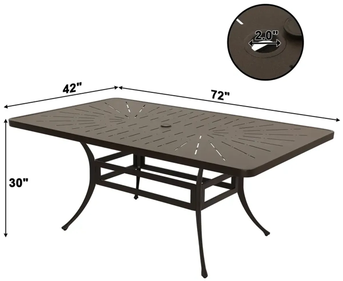 Mondawe 72 in. L x 42 in. W Cast Aluminum Rectangular Outdoor Dining Table with Umbrella Hole