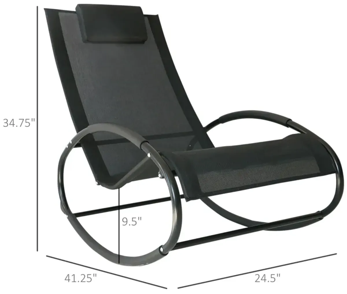 Black Patio Comfort: Rocking Chaise Lounger with Headrest & Breathable Fabric