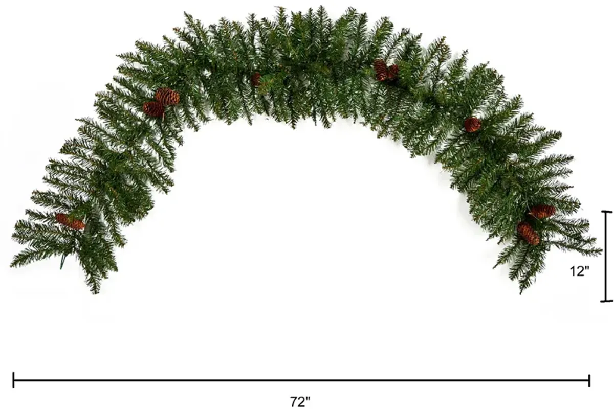 HomPlanti 6' Mixed Alaskan Pines and Pinecones Artificial Christmas Garland 50 Warm White LED Lights