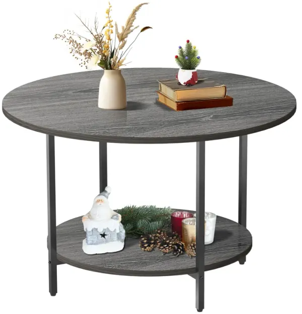 FAMIDGE Coffee Table Round, 27.5"" Small Coffee Tables, 2-Tier Coffee Tables for Living Room, Circle Coffee Table with Storage S