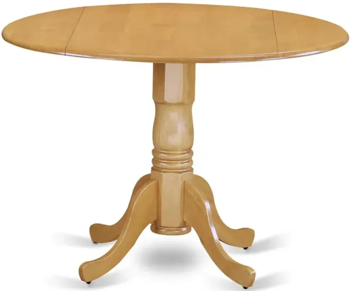 Dublin Round Table with two 9" Drop Leaves in an Oak Finish