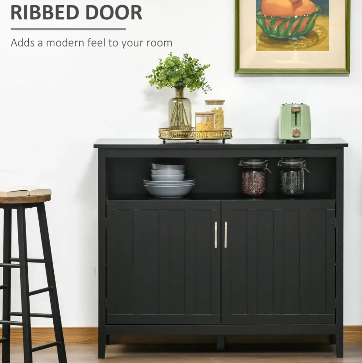 Black Entryway Cabinet: Kitchen Sideboard with 2 Doors and Shelves