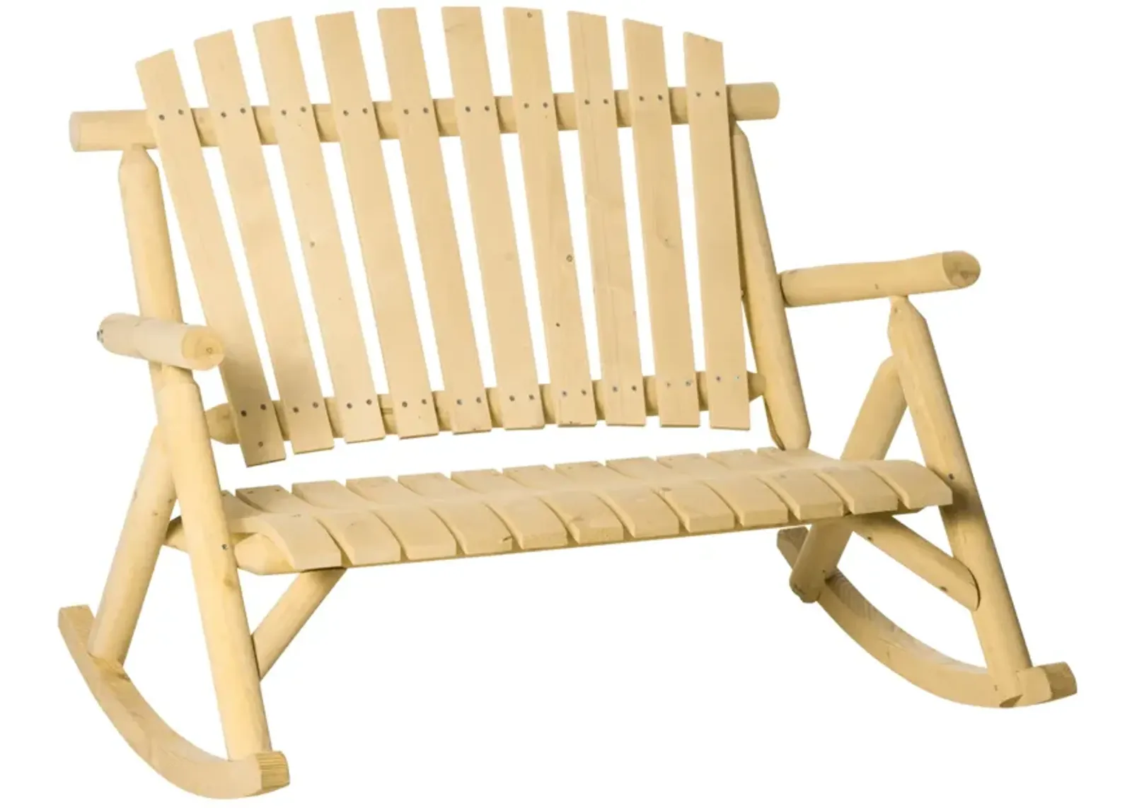 Natural Porch Seat: Wooden 2-Person Rocking Bench with Slatted Design