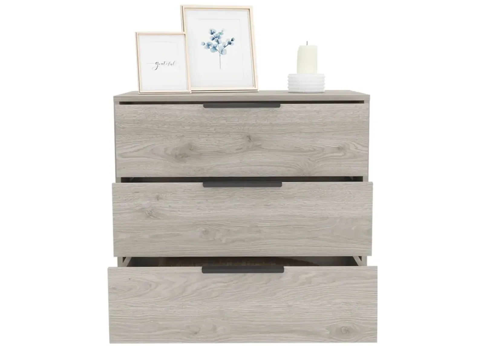 3 Drawers Dresser Maryland, Superior Top, Light Gray Finish