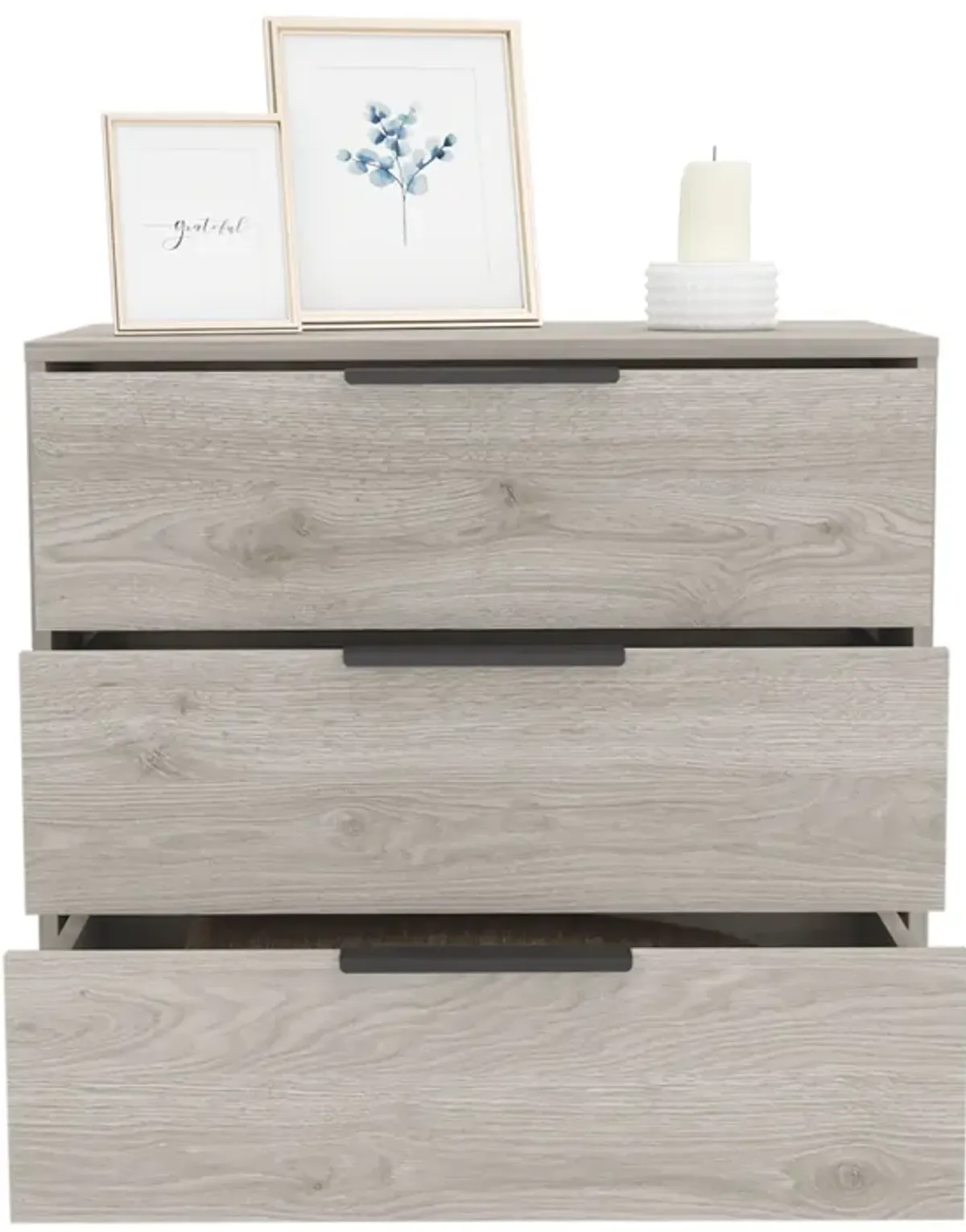 3 Drawers Dresser Maryland, Superior Top, Light Gray Finish