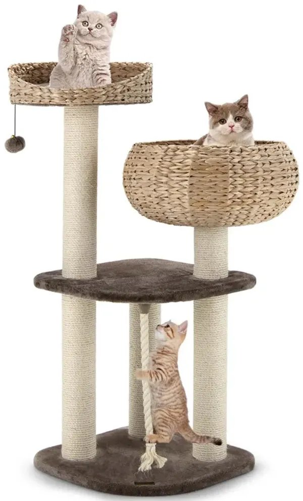 Costway 41'' Hand-Made Cat Tree Tower Natural Bowl Shaped w/ 2 Perch