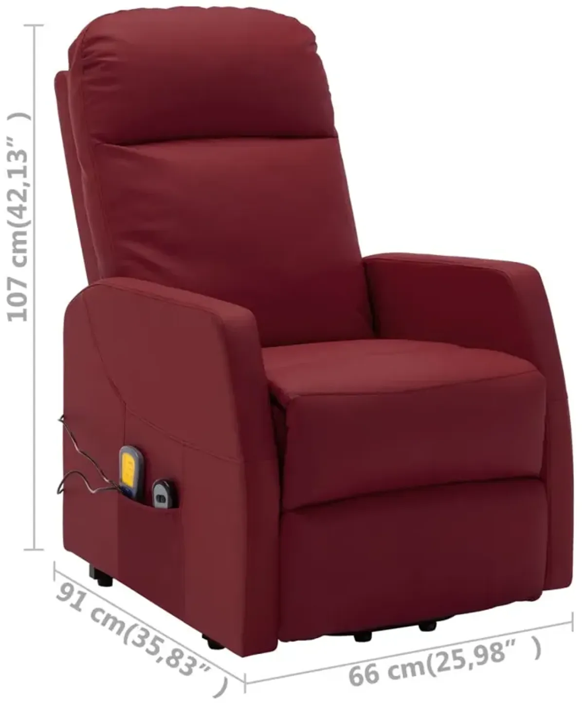 Power Lift Massage Recliner Wine Red Faux Leather