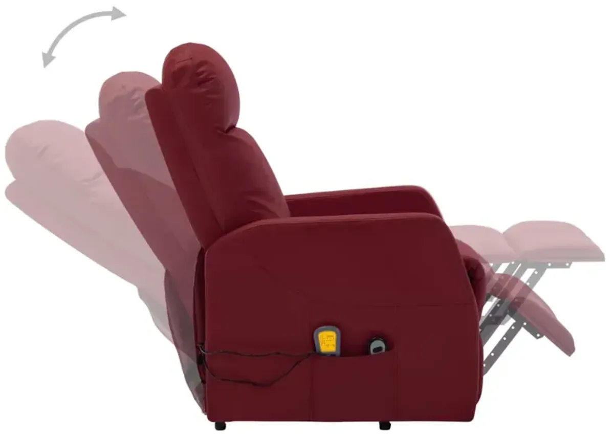 Power Lift Massage Recliner Wine Red Faux Leather