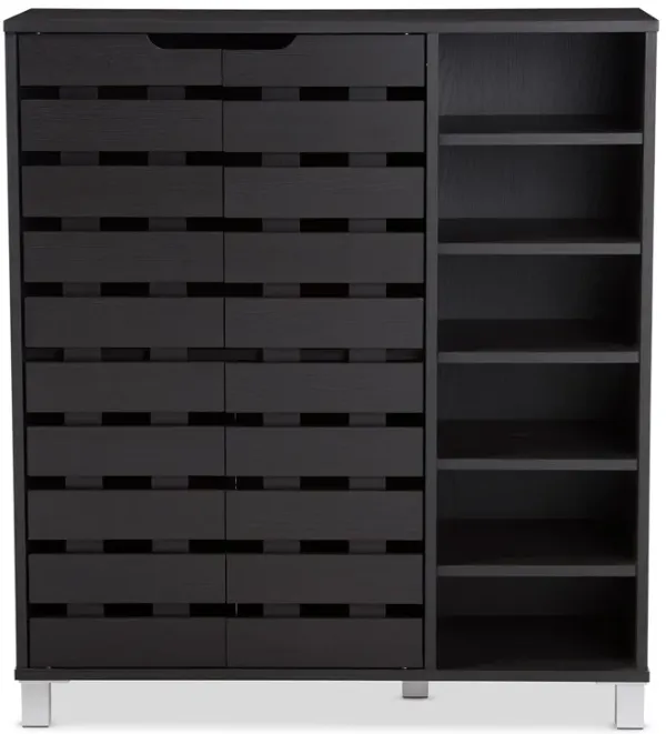 Baxton Studio Shirley Modern and Contemporary Dark Brown Wood 2-Door Shoe Cabinet with Open Shelves