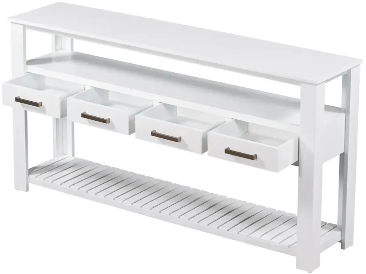 Modern Console Table Sofa Table for Living Room with 4 Drawers and 2 Shelves