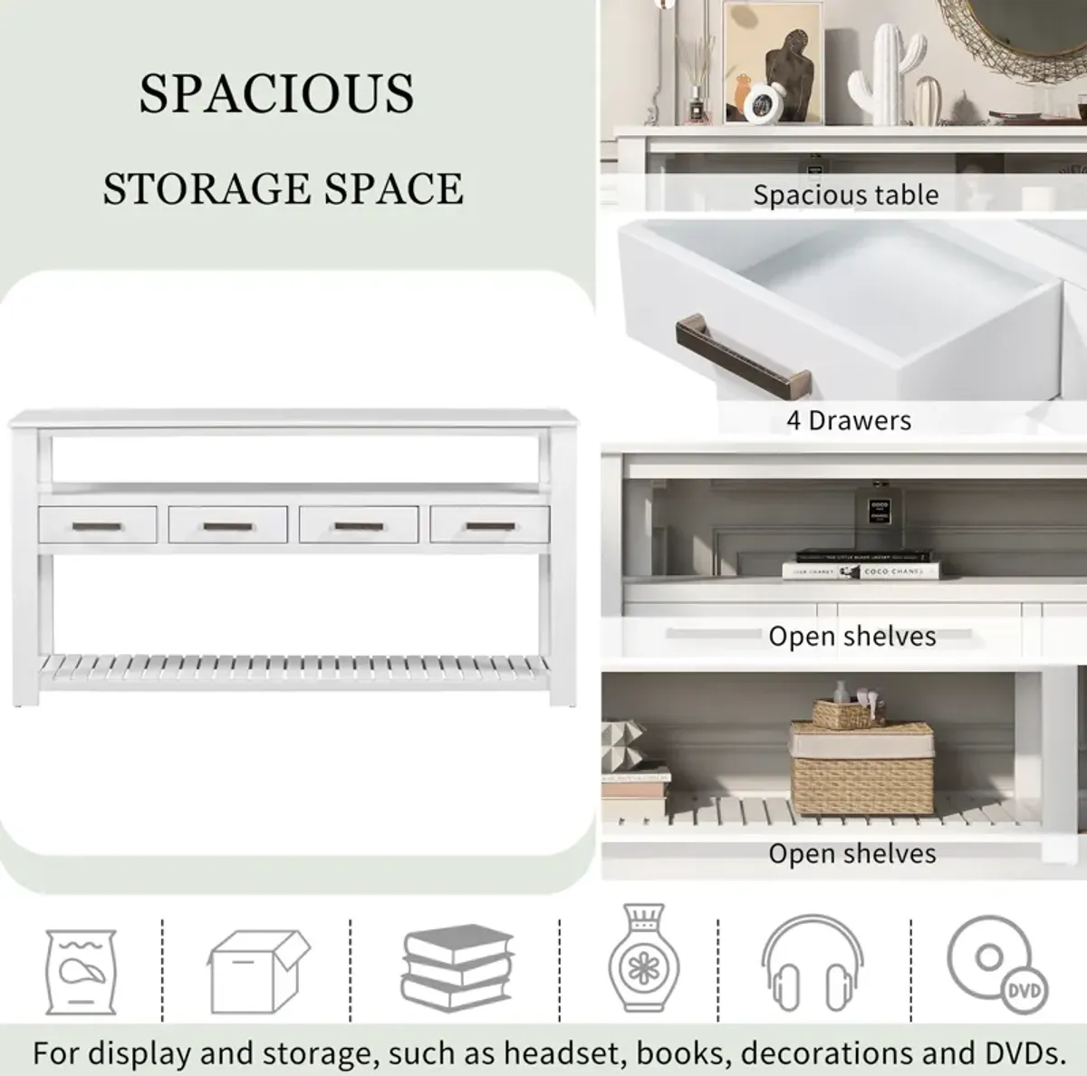 Modern Console Table Sofa Table for Living Room with 4 Drawers and 2 Shelves