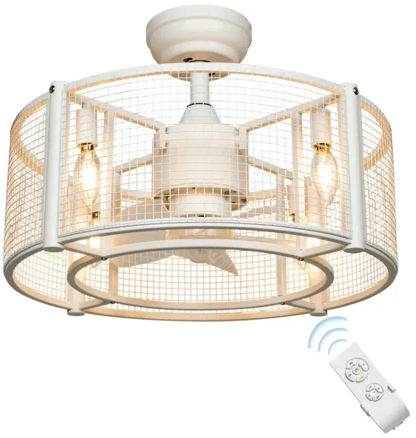 Caged Bladeless Ceiling Fan with Light, Remote Control, and Reversible Motor