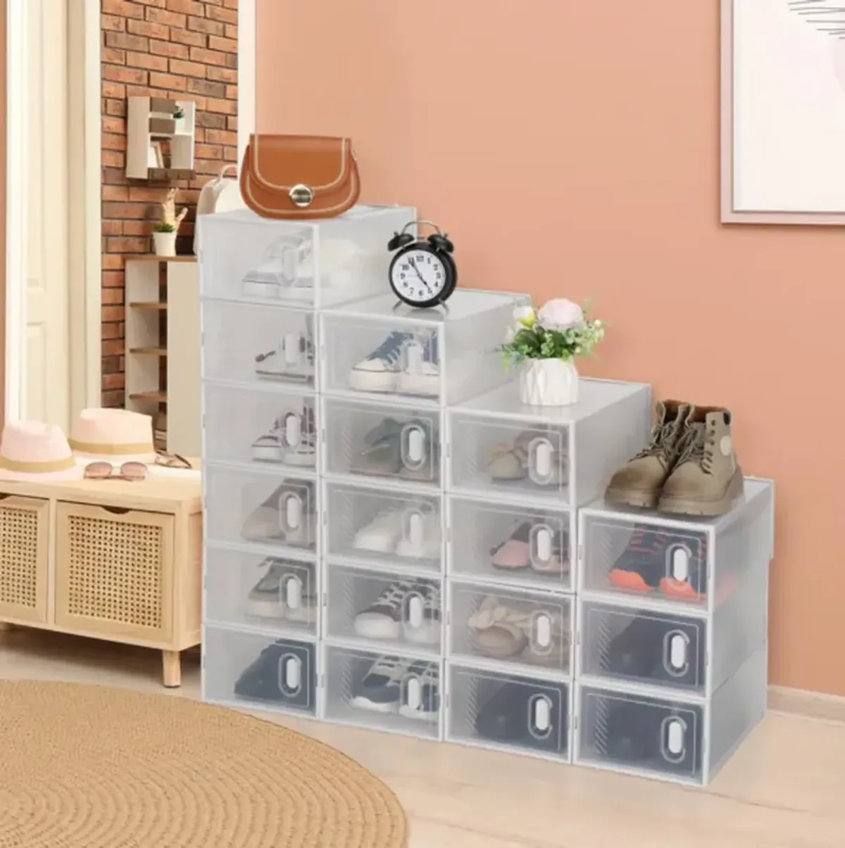 Shoe Storage Boxes 18-Pack – Clear, Stackable Organizers for Shoes and Accessories