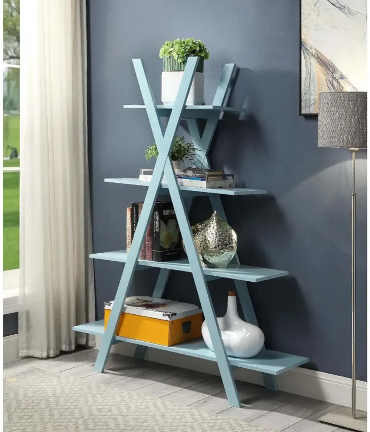 Convenience Concepts Oxford "A" Frame Bookshelf, Sea Foam