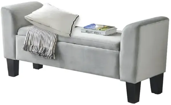 Velvet Bench with Storage in Gray