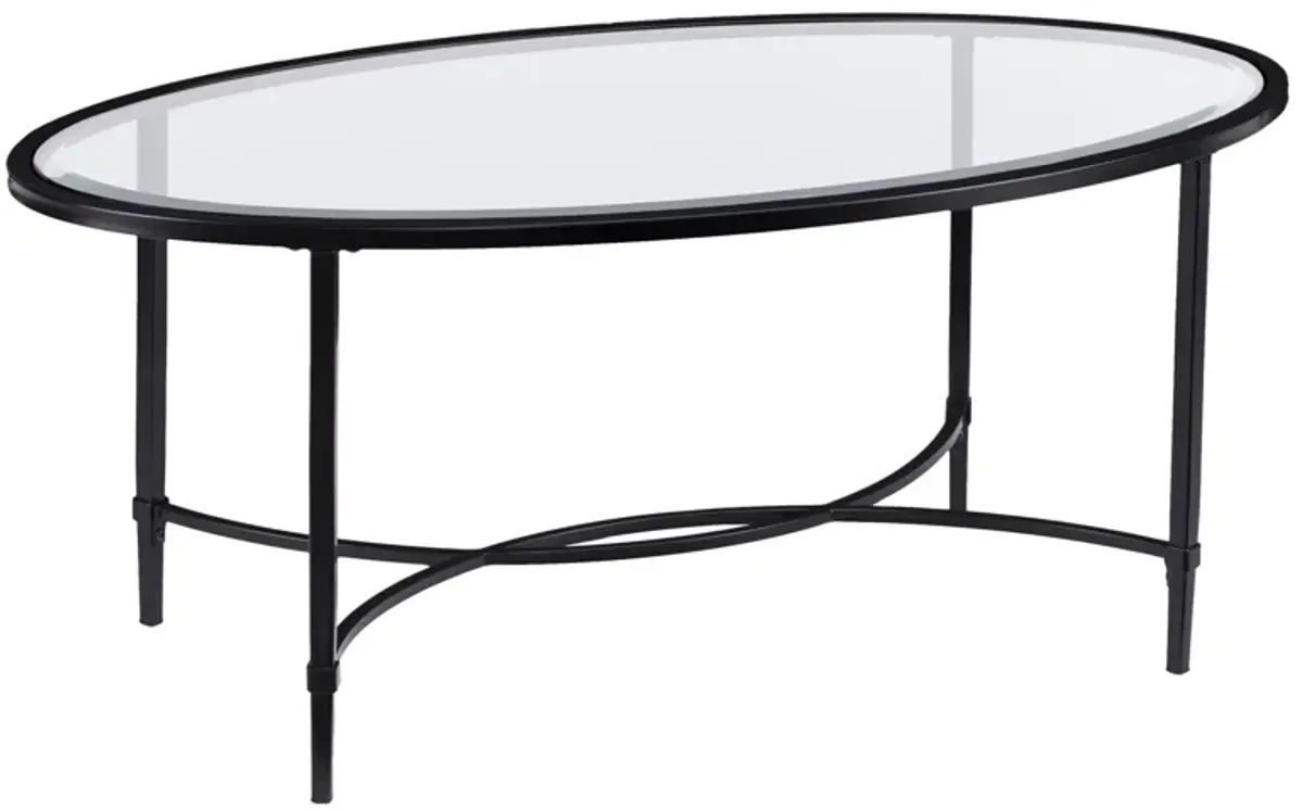 Hivvago 45 Inch Clear and Black Glass and Metal Oval Coffee Table
