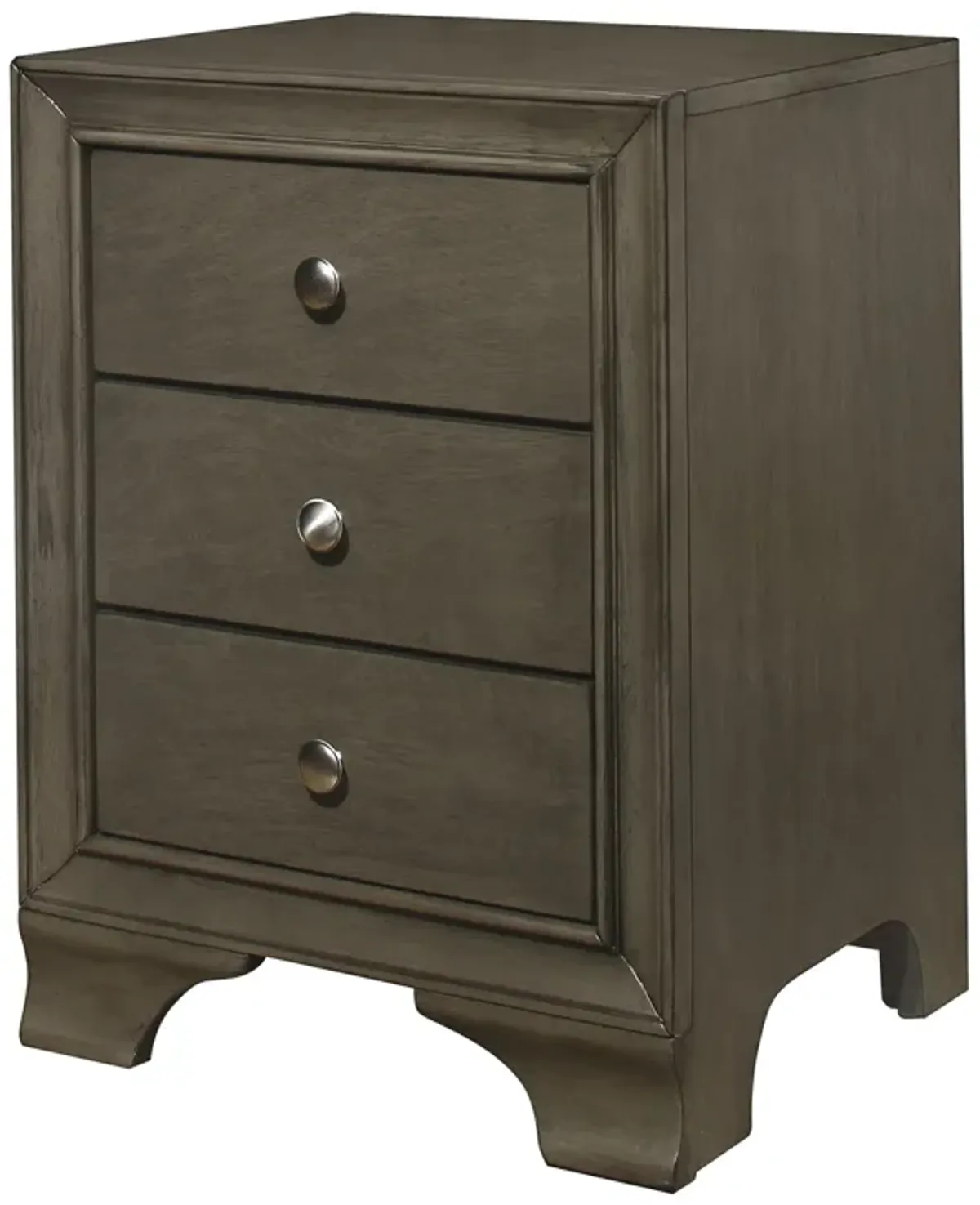 Folu 26 Inch Nightstand, USB Port, 3 Drawers with Chrome Knobs, Gray Finish - Benzara