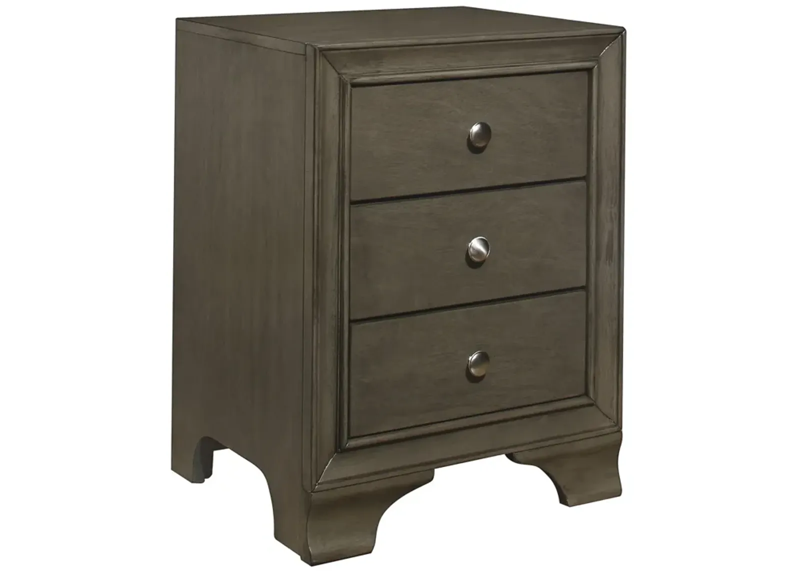 Folu 26 Inch Nightstand, USB Port, 3 Drawers with Chrome Knobs, Gray Finish - Benzara