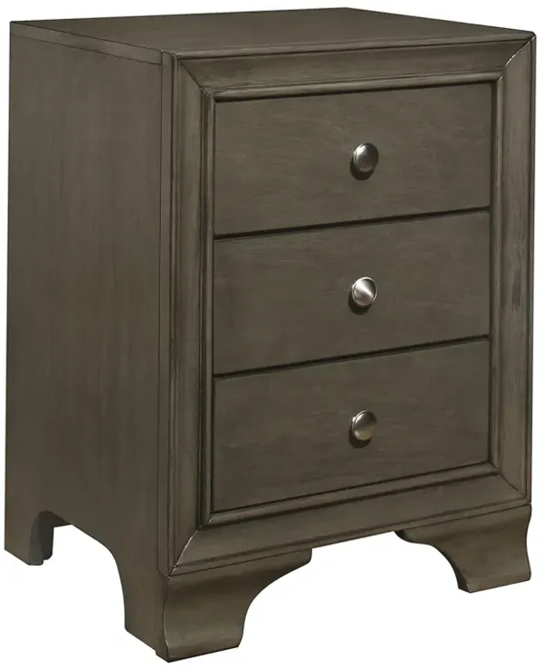 Folu 26 Inch Nightstand, USB Port, 3 Drawers with Chrome Knobs, Gray Finish - Benzara