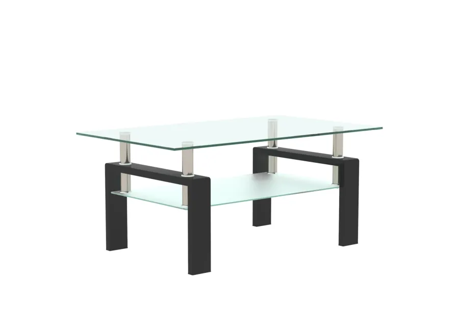 Hivvago Rectangular Double Layer Living Room Glass  Table with Metal Legs Glass