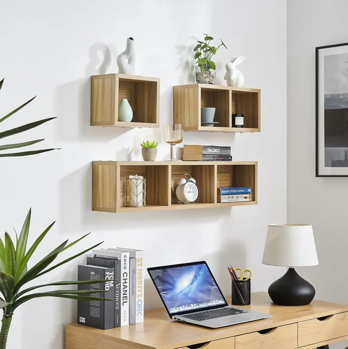 Bauhaus Floating Geometric Modular Cubby Wall Shelves - Set of 3 Sizes