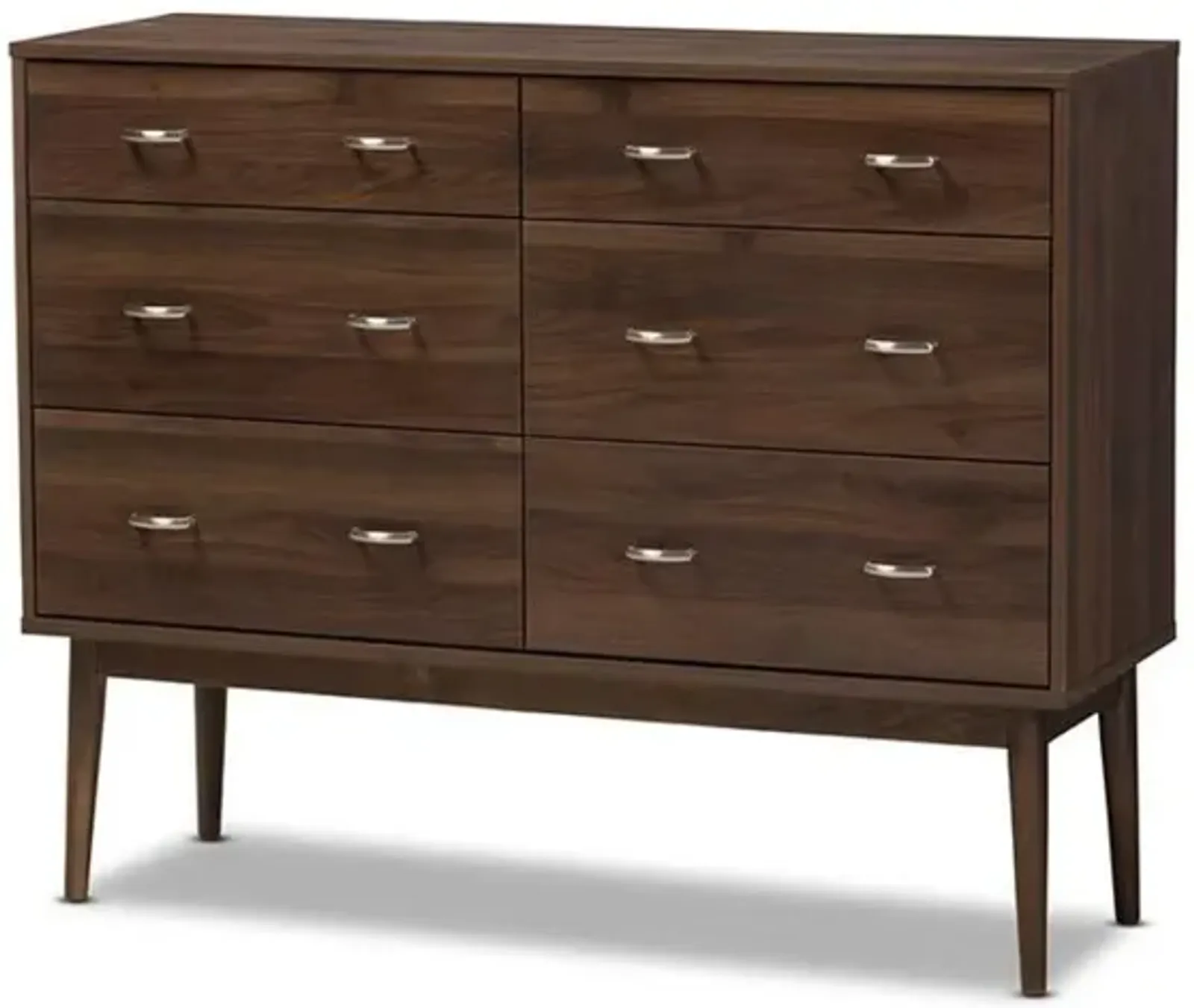 Baxton Studio Disa Mid-Century Modern Walnut Brown Finished 6-Drawer Dresser