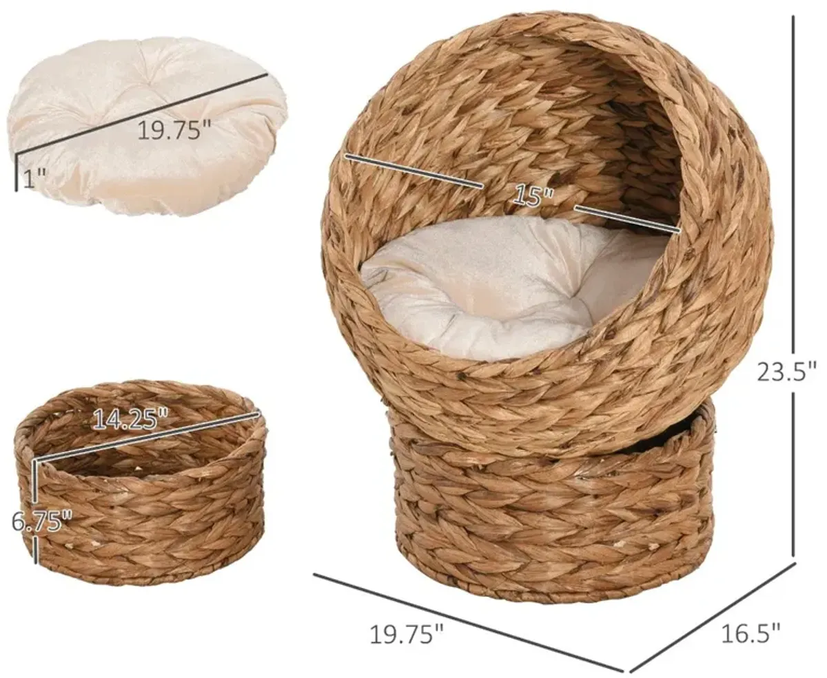 Cozy Cat Cocoon: Brown Wicker Egg-Shaped Elevated Feline Bed