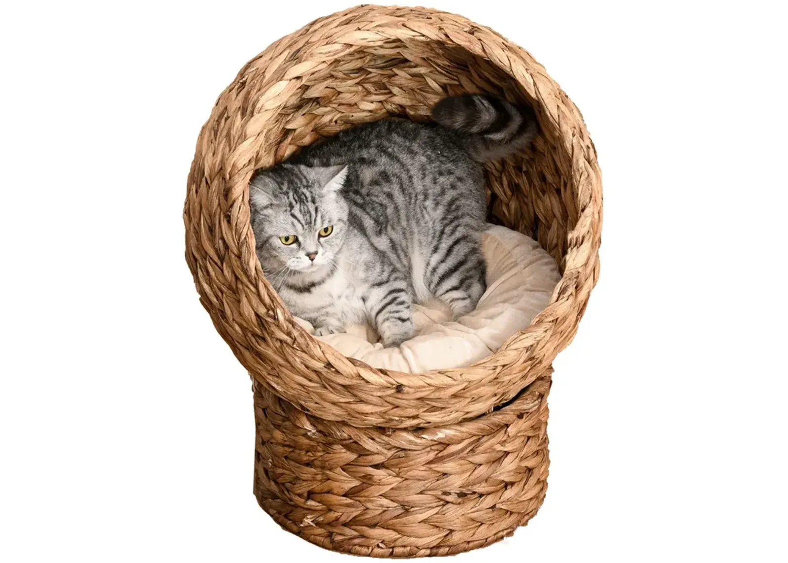 Cozy Cat Cocoon: Brown Wicker Egg-Shaped Elevated Feline Bed