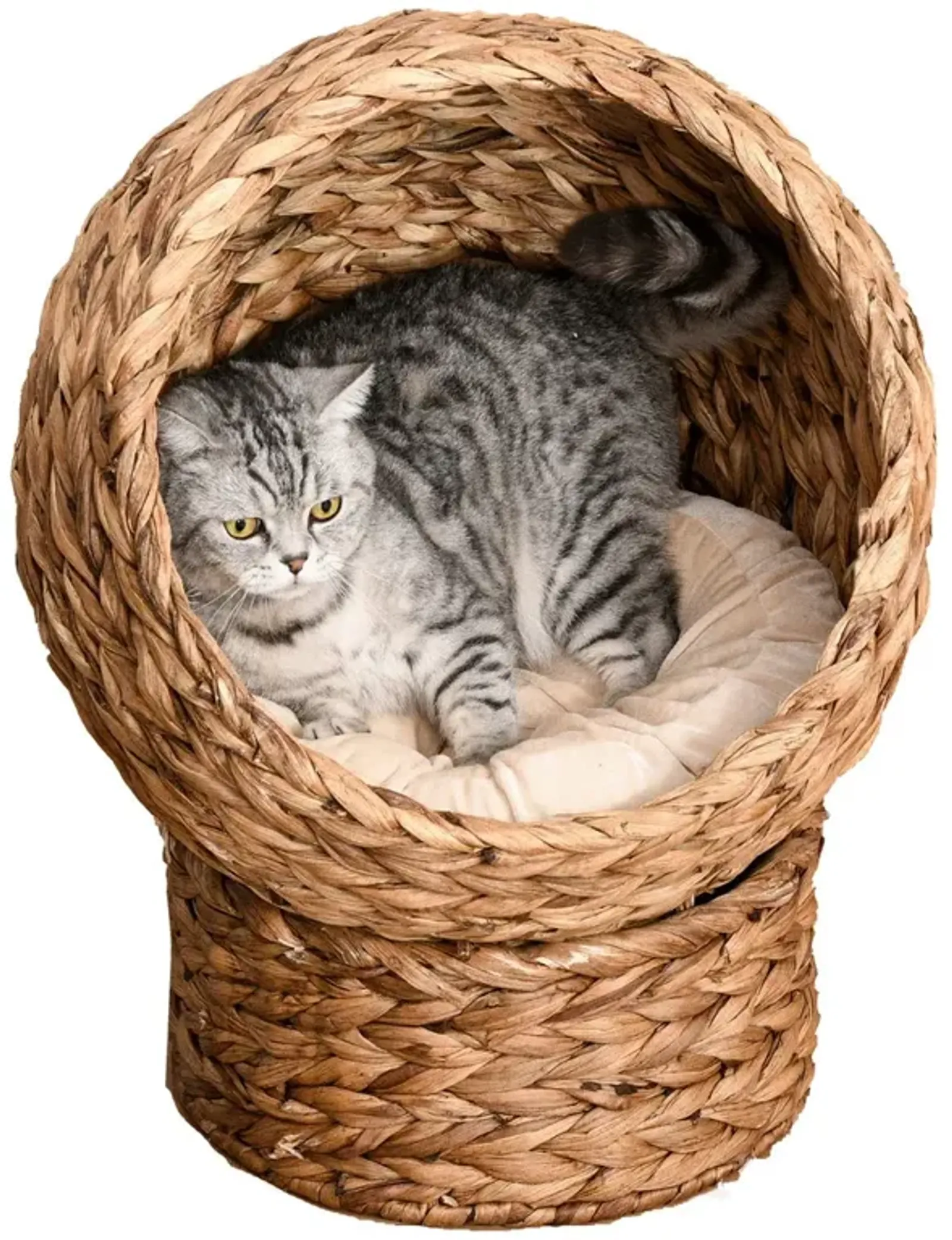 Cozy Cat Cocoon: Brown Wicker Egg-Shaped Elevated Feline Bed