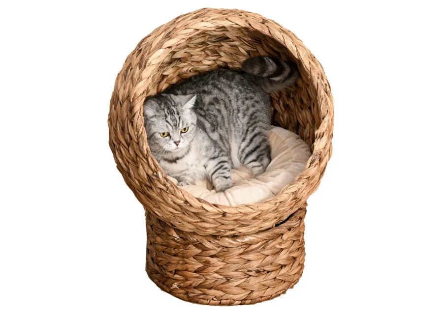 Cozy Cat Cocoon: Brown Wicker Egg-Shaped Elevated Feline Bed