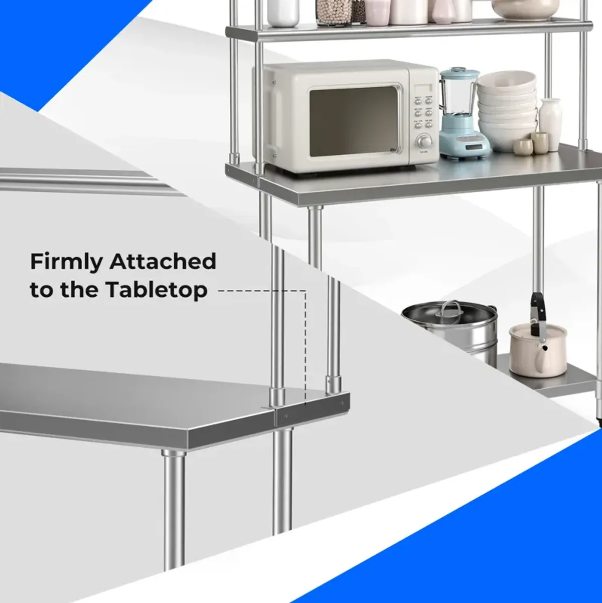 48 x 12 Inch Kitchen Stainless Steel Overshelf with Adjustable Lower Shelf