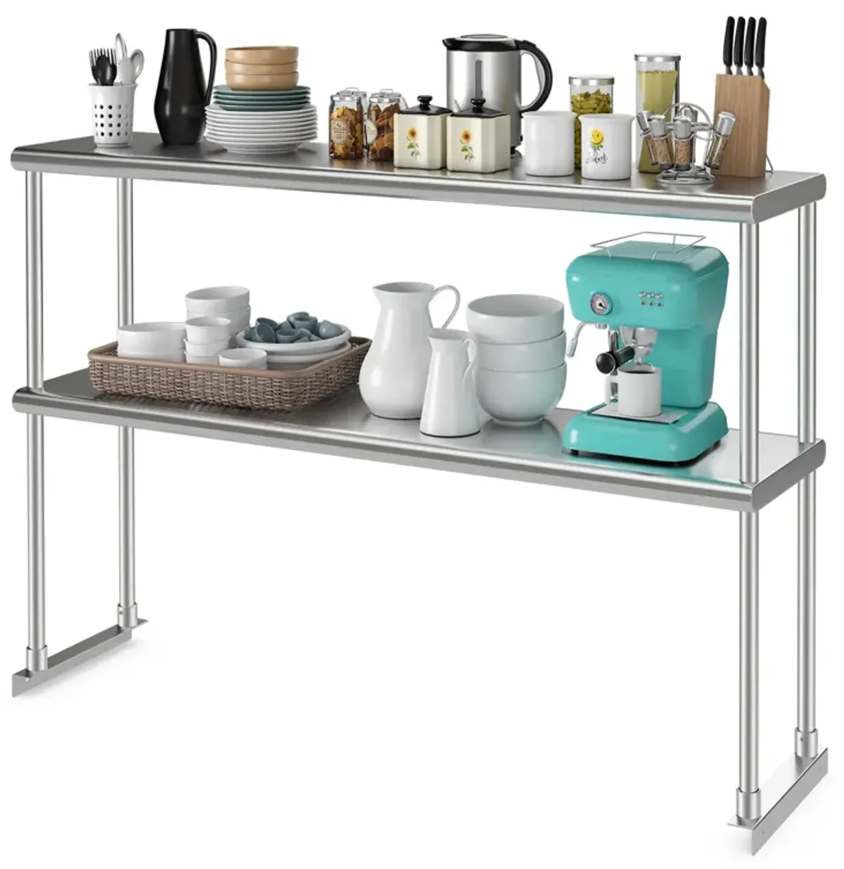 48 x 12 Inch Kitchen Stainless Steel Overshelf with Adjustable Lower Shelf