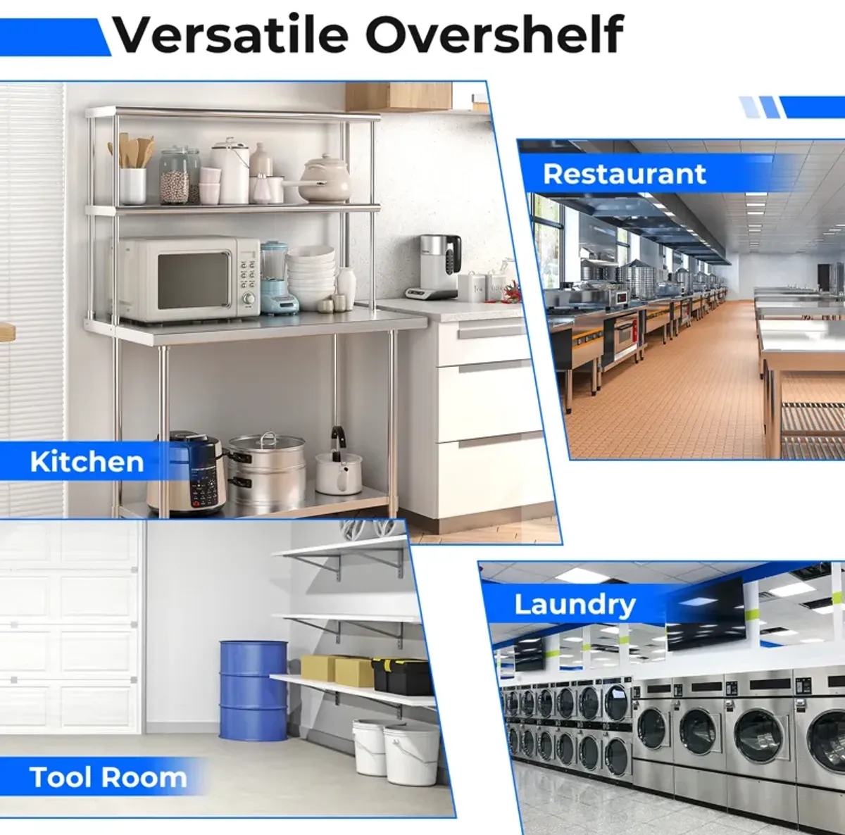 48 x 12 Inch Kitchen Stainless Steel Overshelf with Adjustable Lower Shelf