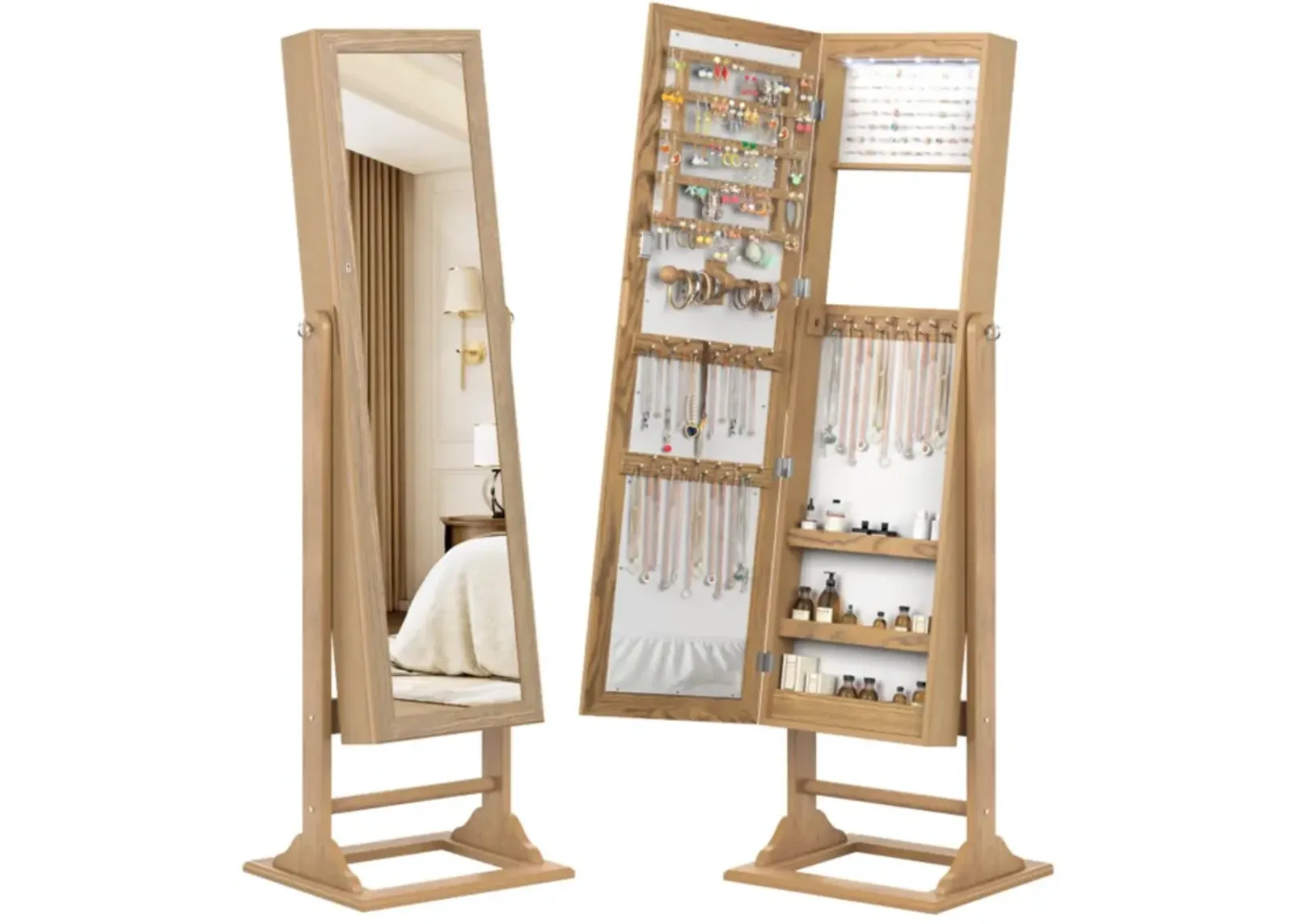 Hivvago Freestanding Lockable Jewelry Armoire with Full-Length Mirror and 6 LED Lights