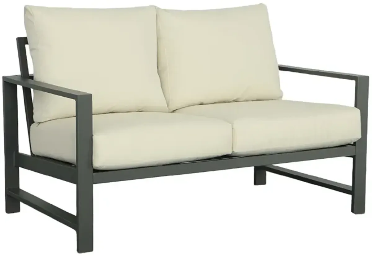 Metal Outdoor Loveseat with Cushions - 53" - Gray and Beige