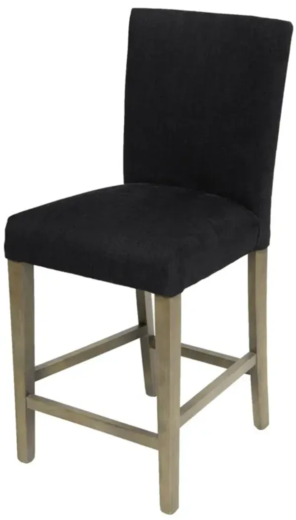 Zeus Counter Height Chair, Black Fabric Upholstery, Gray Oak Wood Legs - Benzara