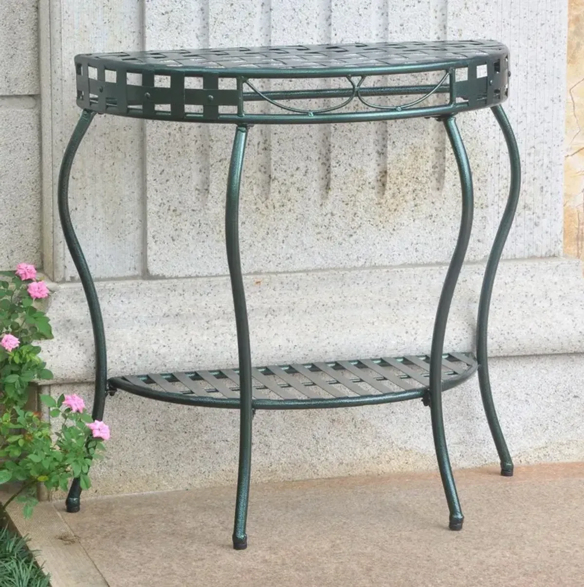 Santa Fe Iron Nailhead 2-Tier Half Moon Table