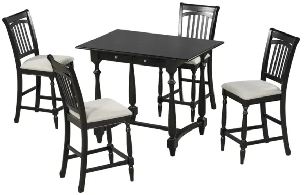 Merax Farmhouse 5-Piece Wood Dining Table Set and 4 Upholstered Chairs