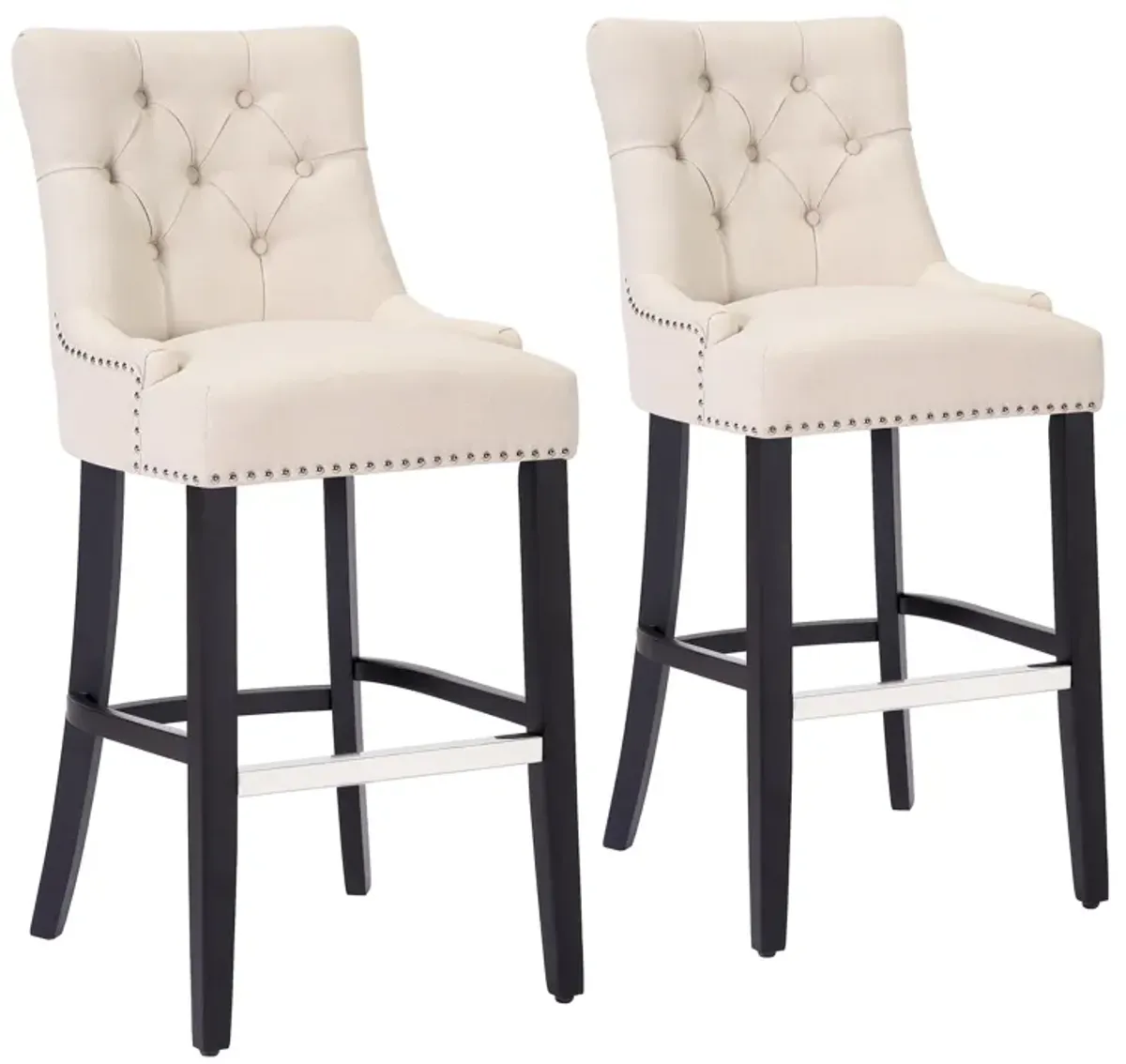 WestinTrends 29" Linen Fabric Tufted Upholstered Bar Stool (Set of 2), Black