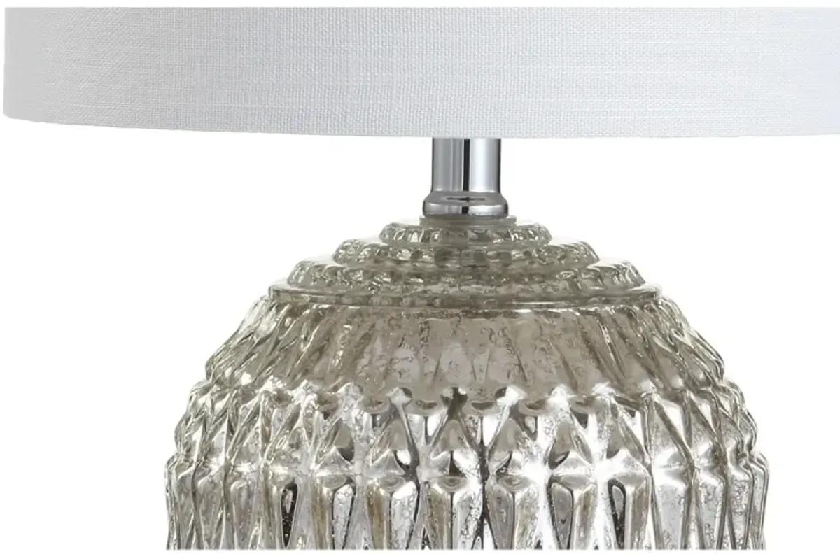 Krister 20.5" Glass/Metal LED Table Lamp, Silver/Ivory