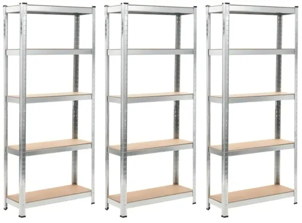 5-Layer Shelves 3 pcs Silver Steel&Engineered Wood