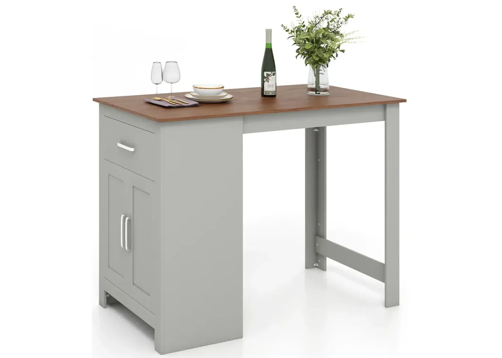 Counter Height Bar Table with Storage Cabinet and Drawer