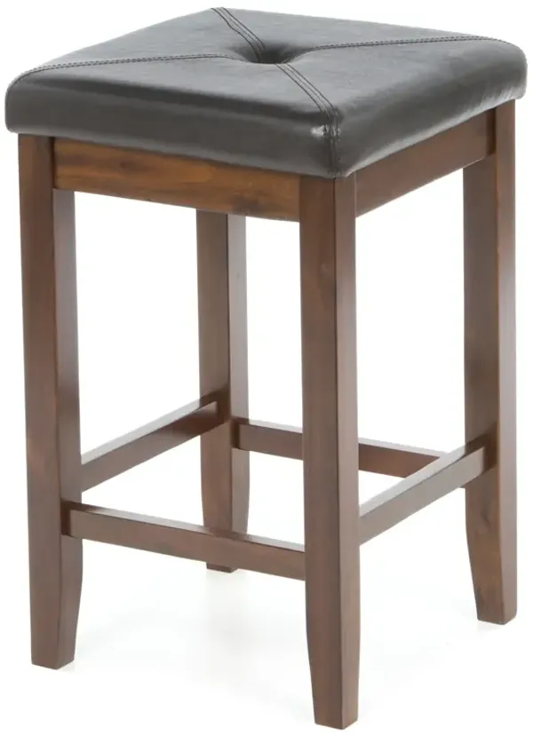 Hivvago Set of 2 - Vintage Mahogany Bar Stools with Faux Leather Cushion Seat