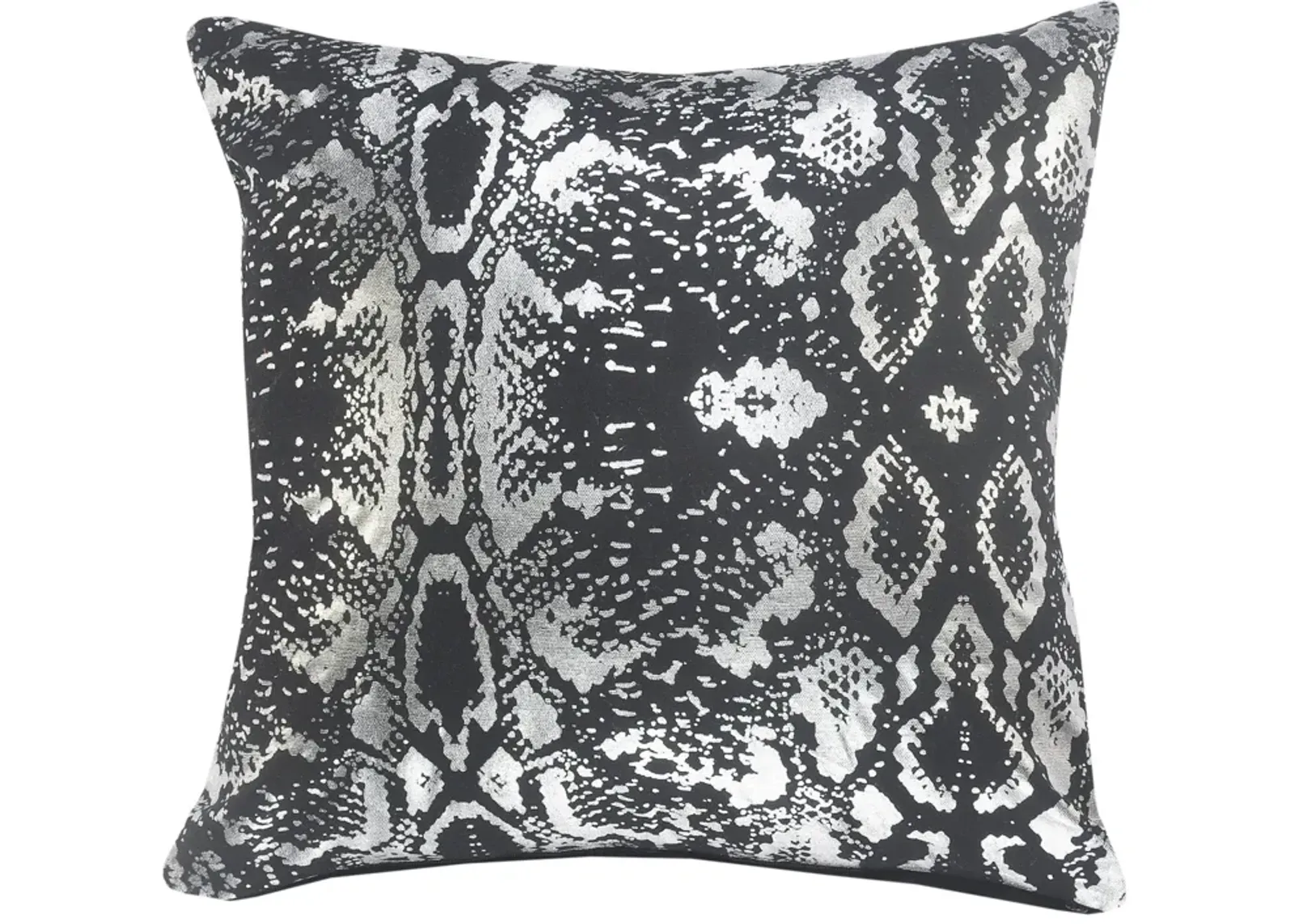 20" Black and Silver Metallic Snakeskin Square Throw Pillow