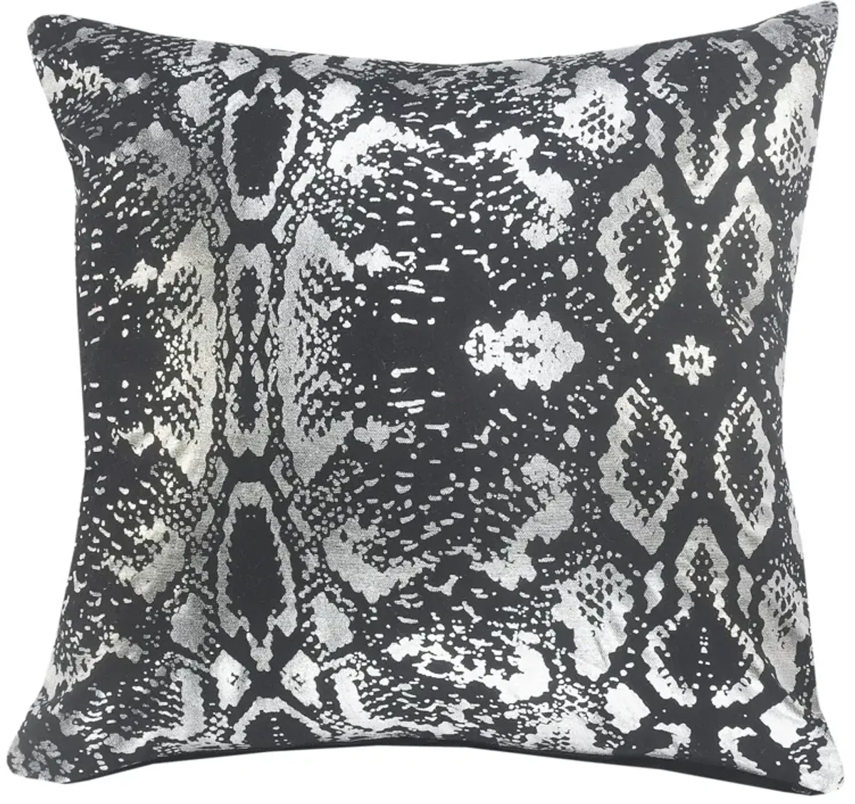 20" Black and Silver Metallic Snakeskin Square Throw Pillow