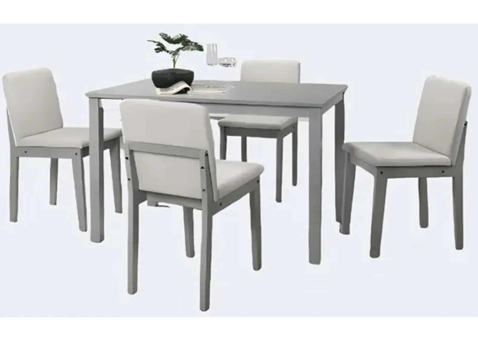 5 Piece Set Dining Table, Modern Rectangular Furniture with Solid Wood Dining Table and 4 Fabric Side Chair with High Back and Upholstered Armless Chair for Dining Room Living Room,Gray